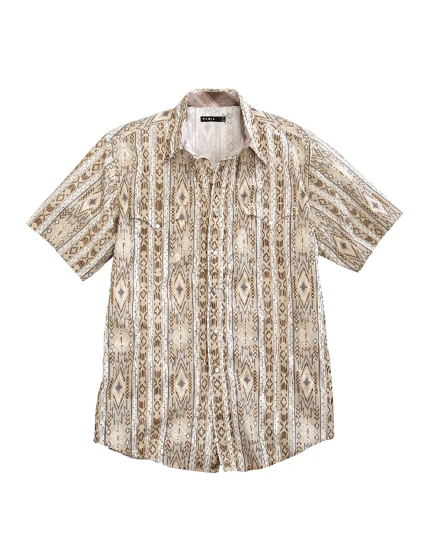 men's lightweight linen shirt for summerMENS SHORT SLEEVE SNAP TRIBAL WALLPAPER WESTERN SHIRT