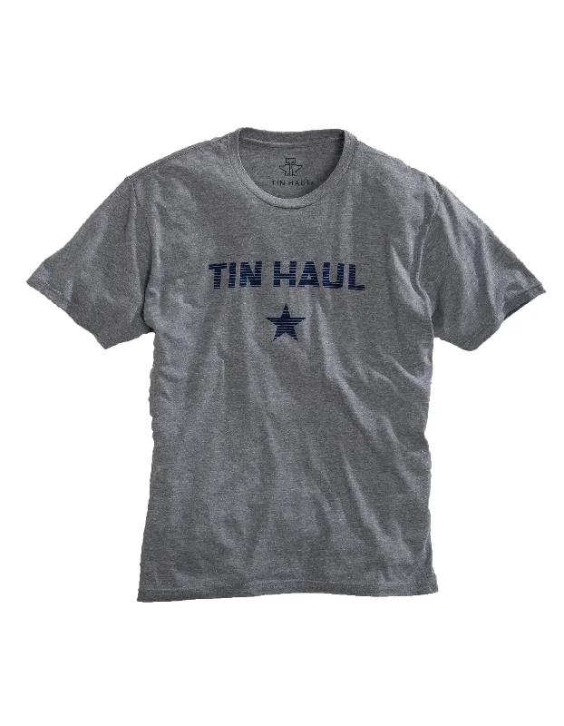 men's striped henley shirt with ribbed cuffsMENS TIN HAUL STAR W/LINES SCREEN PRINT HEATHER GREY SHORT SLEEVE T-SHIRT