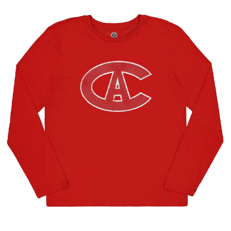 men's quarter-zip pullover with mesh underarms for ventilationNHL - Men's Montreal Canadiens Faded Wordmark Long Sleeve T-Shirt (NHXXOVRML3A1GT 62RED)