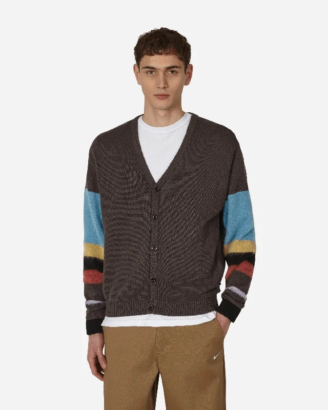 men's striped polo shirt with contrast pipingStriped Mohair Sleeve Cardigan Brown