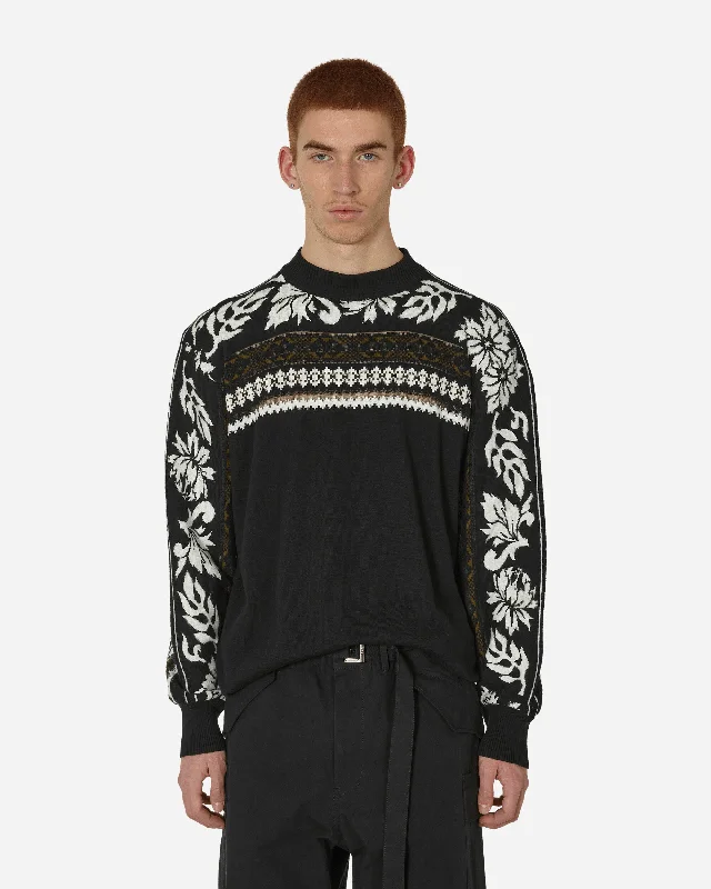 men's thermal long-sleeve shirt for winterFloral Jacquard Knit Sweater Black / Off White