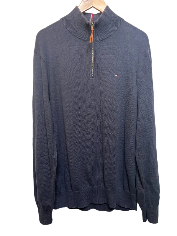 men's quarter-zip pullover with mesh underarms for ventilationTommy Hilfiger Mens Navy Quarter Zip (Size XL)