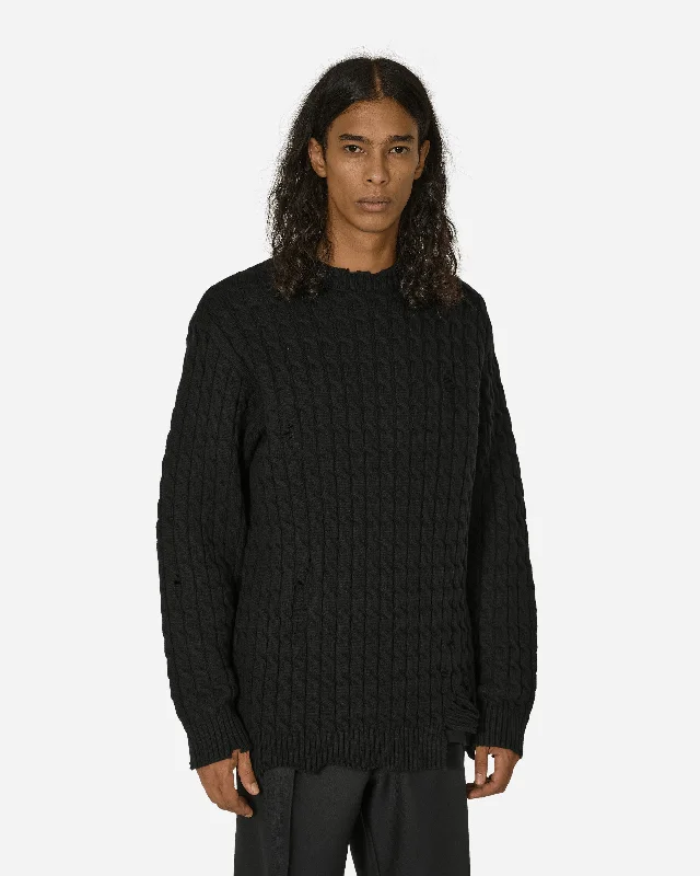 men's crewneck sweater with ribbed cuffs and hemDistressed Crewneck Sweater Black