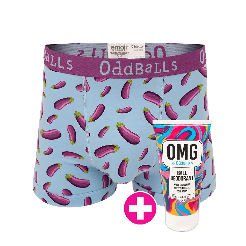 Underwear designed for all-day comfortAubergine emoji® - Mens Boxer Shorts & Ball Deodorant Bundle