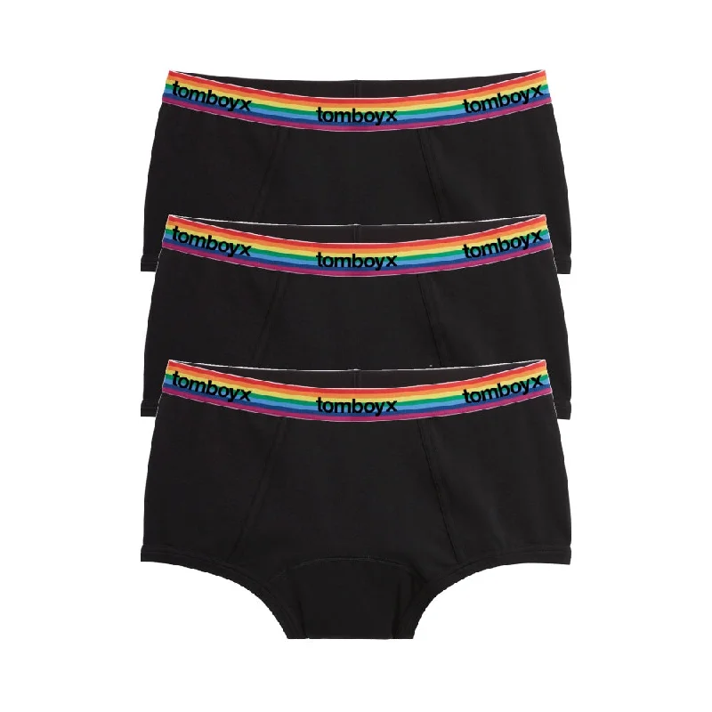 Men's underwear made from temperature-regulating fabricFirst Line Period Boy Shorts 3-Pack - Black Rainbow Logo