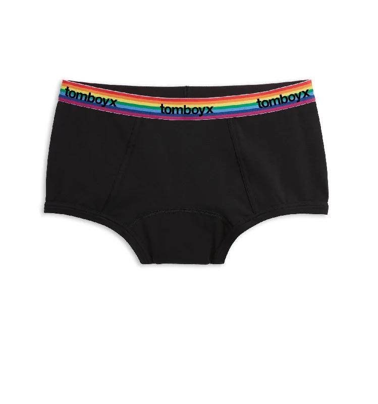 Underwear for men with a stylish vintage lookFirst Line Period Boy Shorts - Black Rainbow Logo