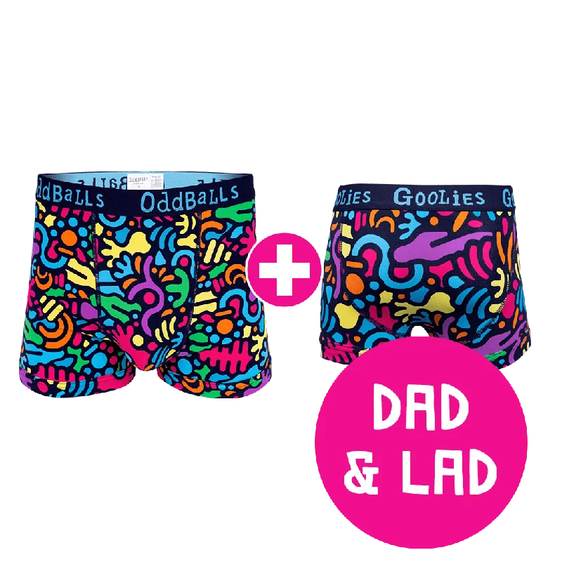 Men's underwear made from temperature-regulating fabricJurassic Dad & Lad Bundle - Mens Boxer Shorts & Kids Boxer Shorts Bundle