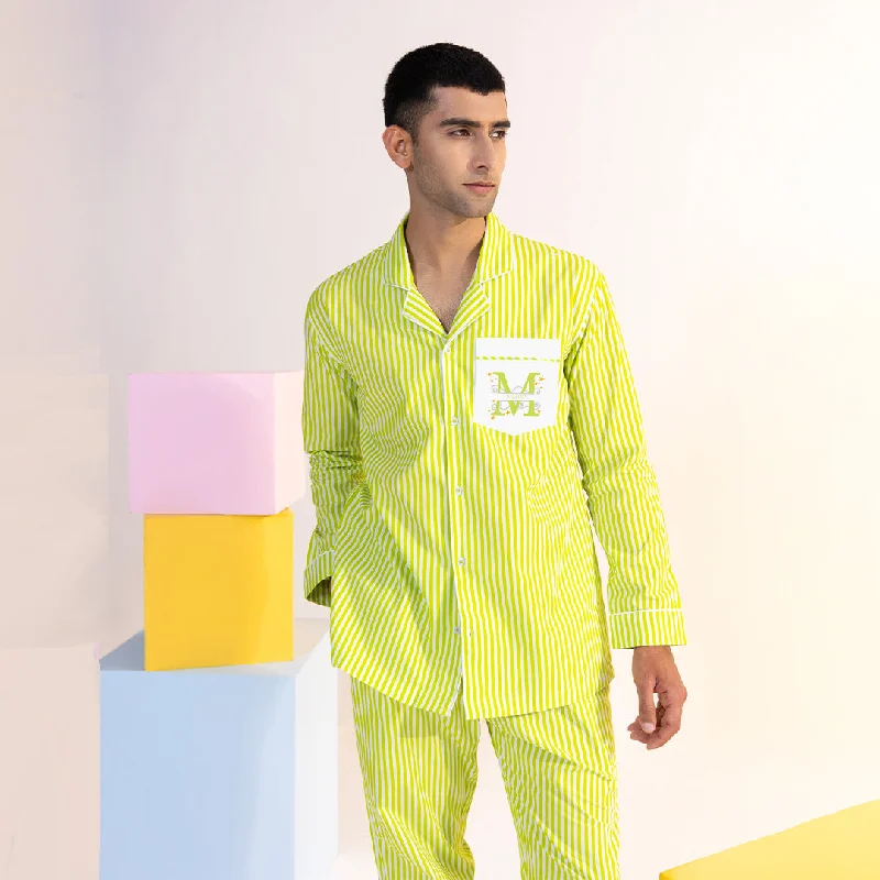 men's pajamas featuring subtle floral patternsApplemint Embroidered Cotton Notched Pyjama Set