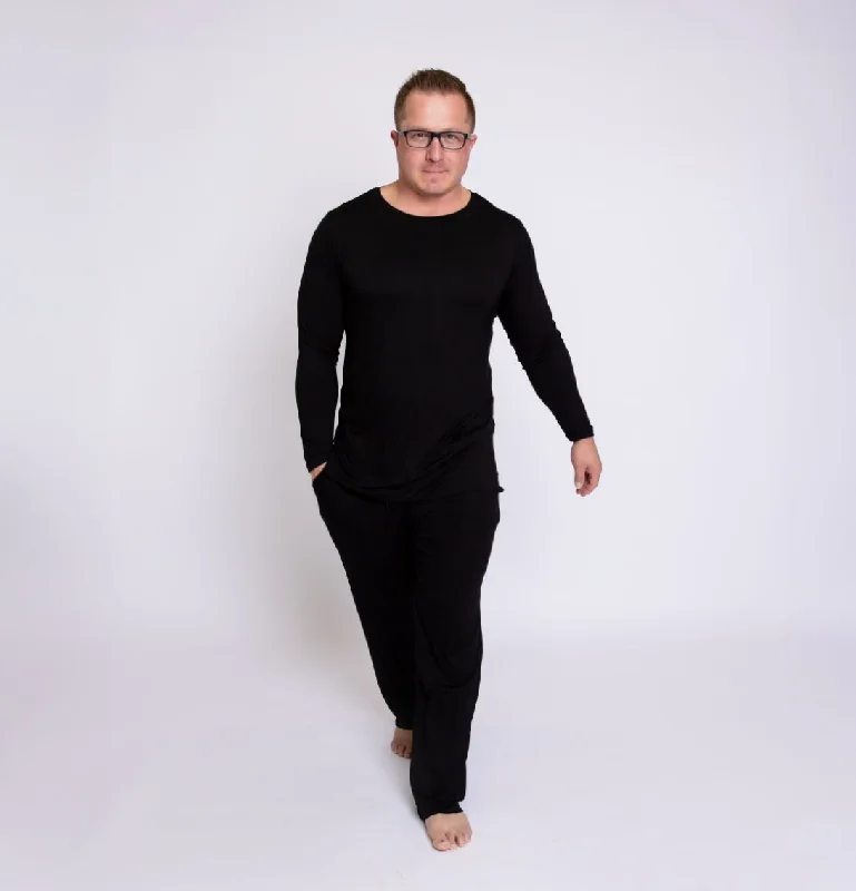 men's pajamas in solid colors for a sleek appearanceBlack Relaxed Two Piece Jammie Set