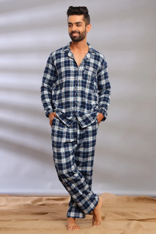 men's pajamas with adjustable waistbandsBlue Checks Pajama Set for Men