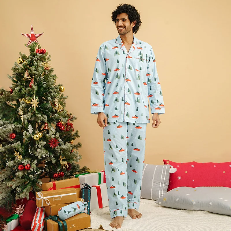 stylish men's loungewear pajamasFrosty Ride Cotton Notched Pyjama Set - Men