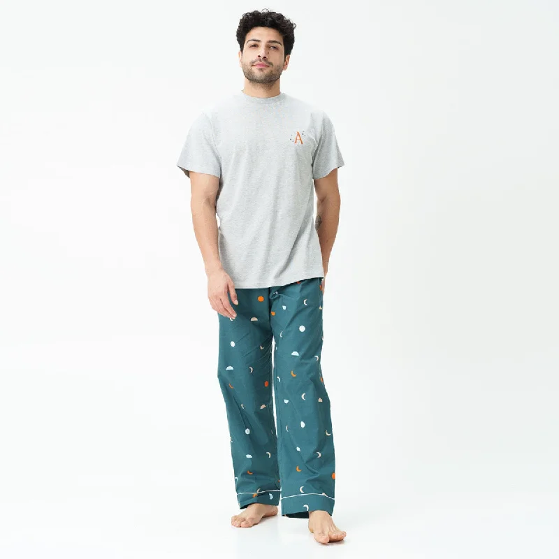 men's pajamas featuring comic book printsCelestial Dreams Embroidered T-shirt & Cotton Pyjama - Men