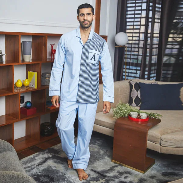 men's pajamas with built-in hoodsCool Mint Cotton Notched Pyjama Set