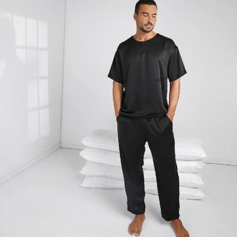 durable men's denim pajamasMen's Washable Silk Set