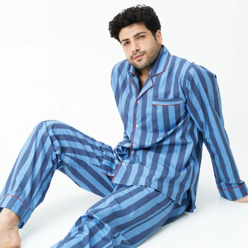 men's pajamas with built-in mosquito repellent (hypothetical)Indigo Tracks Cotton Notched Collar Pyjama Set