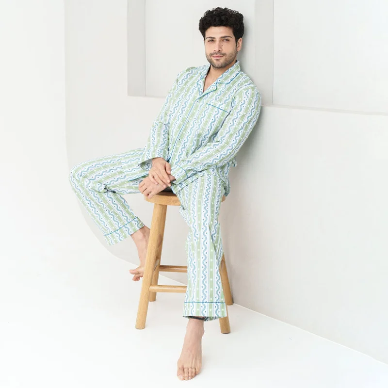 thermal men's pajamas for extreme coldFieldscape Cotton Notched Collar Pyjama Set - Men