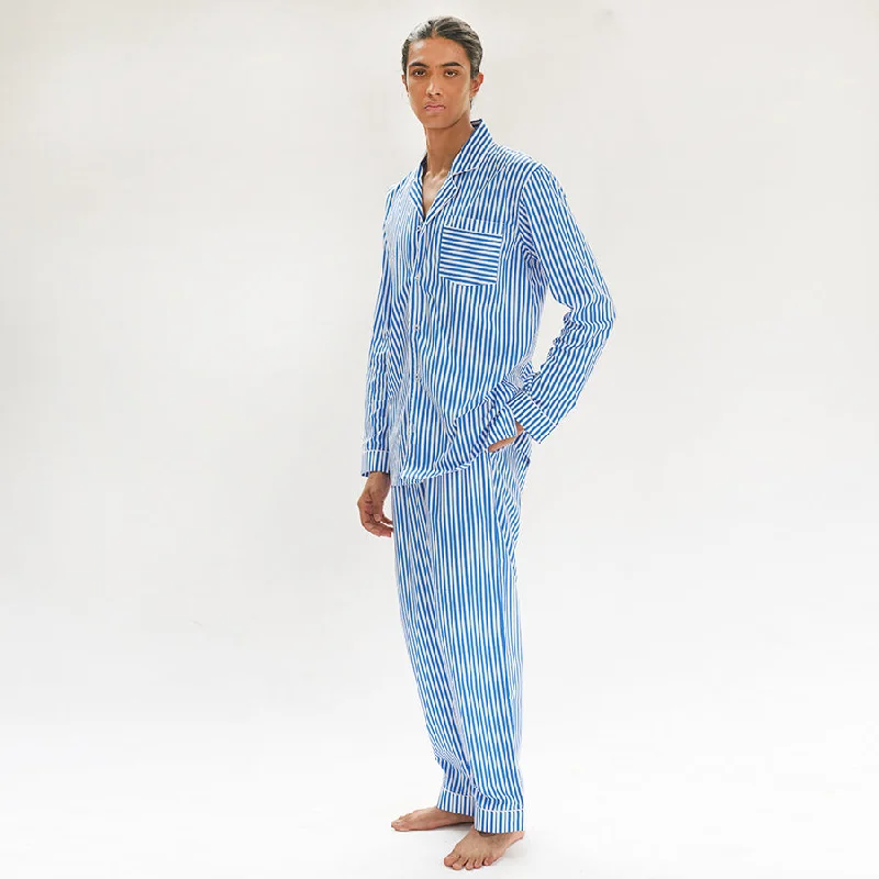 men's pajamas made from temperature-regulating fabricFloaty Sky Cotton Notched Pyjama Set