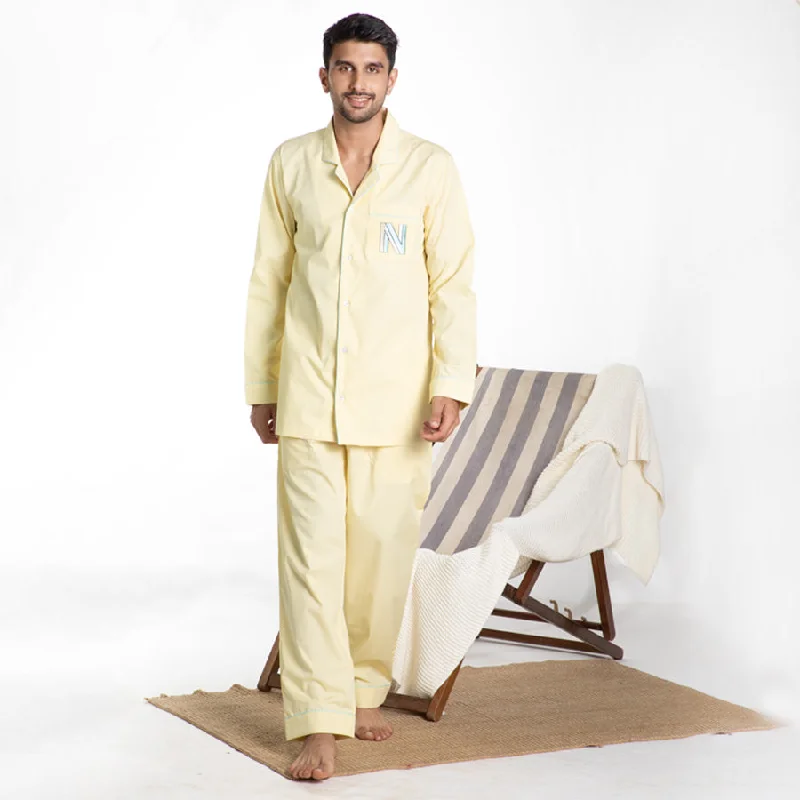 men's pajamas with built-in underarm ventilationLemonade Cotton Notched Collar Pyjama Set - Men