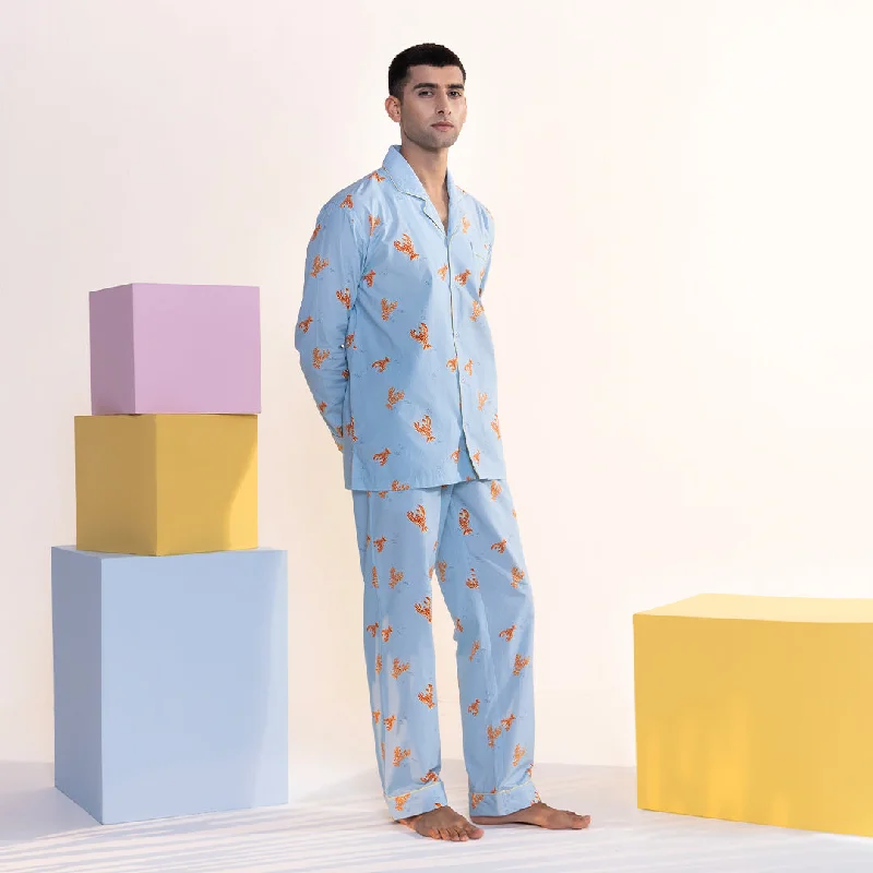 eco-conscious men's pajamas made from recycled materialsLobster Cotton Notched Pyjama Set