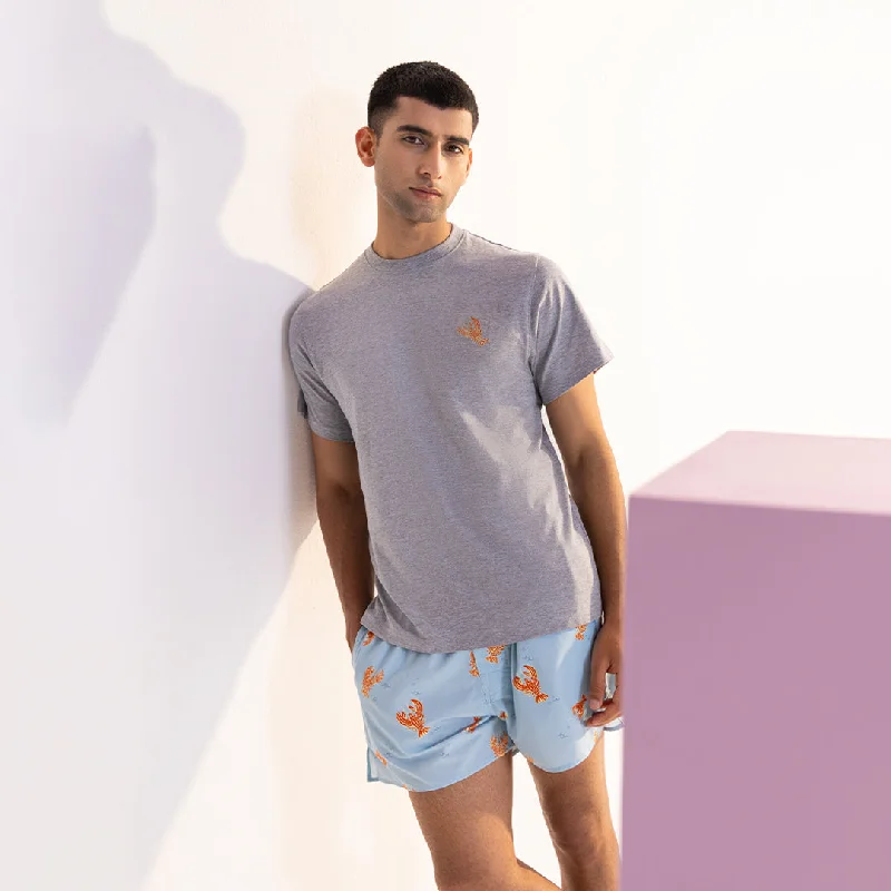 men's pajamas featuring abstract art printsLobster Embroidered T-Shirt & Cotton Boxers