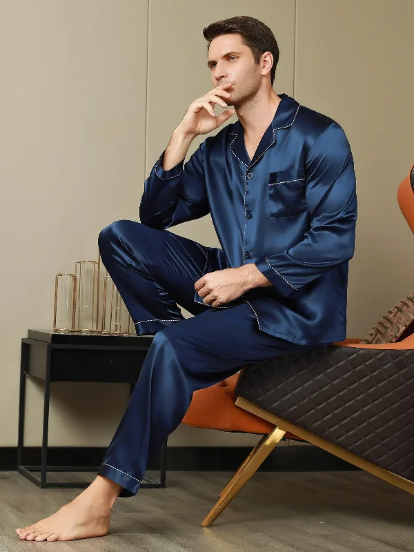 men's pajamas featuring animal printsLuxurious Silk Men‘s Contrast Trim Pajamas