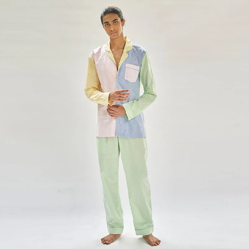 men's pajamas with adjustable cuffsMany Moods Cotton Notched Collar Pyjama Set - Men