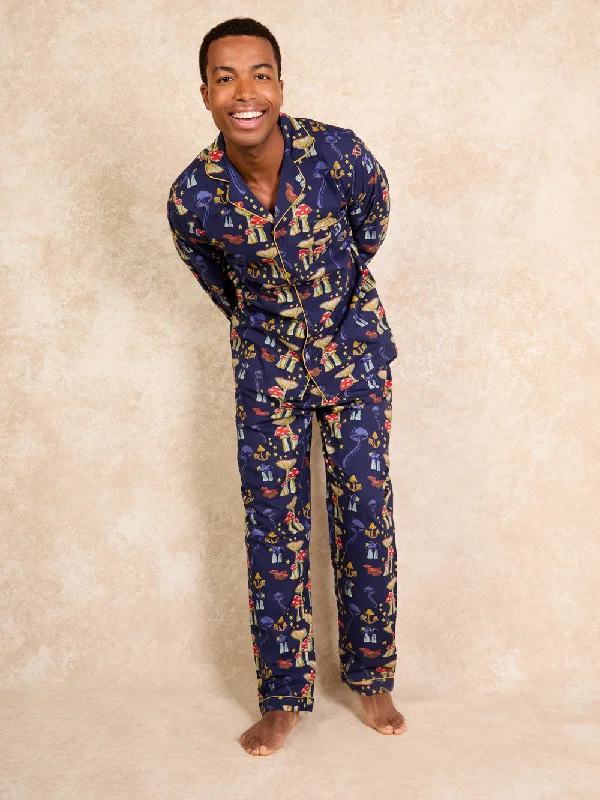 men's pajamas with built-in humidity control (hypothetical)Mens Cotton Traditional Pyjamas Navy Mushroom