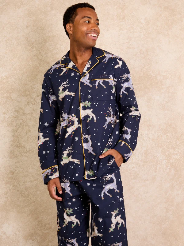 men's pajamas with built-in lumbar support pillowsMens Cotton Traditional Pyjamas Navy Reindeer