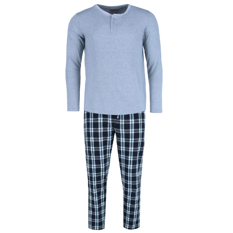 men's pajamas designed for those with sensitive skinMen's Long Sleeve Henley With Flannel Pant Lounge Set