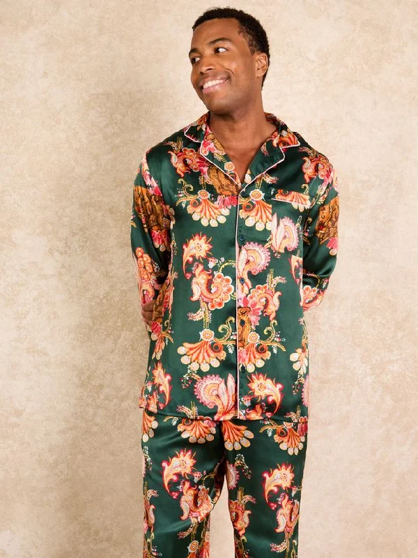 men's pajamas with built-in noise-canceling headphones (hypothetical)Mens Satin Traditional Pyjamas Green Wild Paisley