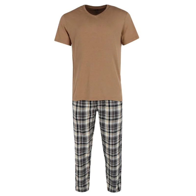 men's pajamas featuring artistic tie-dye patternsMen's Short Sleeve and Flannel Pant Pajama Set