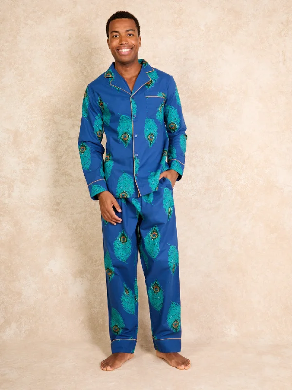 men's pajamas designed for all seasonsMens Cotton Traditional Pyjamas, Navy Peacock