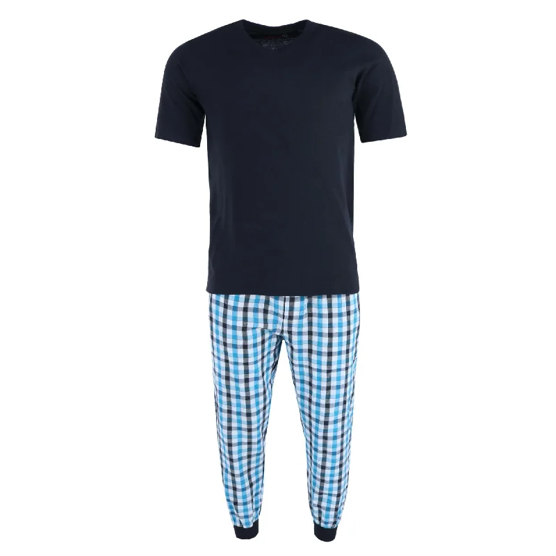 men's pajamas featuring minimalist designs for modern aestheticsMen's V-Neck Top With Plaid Jogger Lounge Set