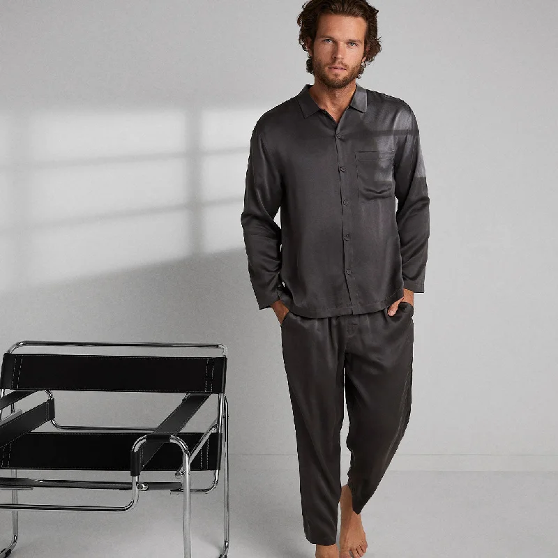 eco-friendly organic cotton men's pajamasMen's Washable Silk Button Up Set