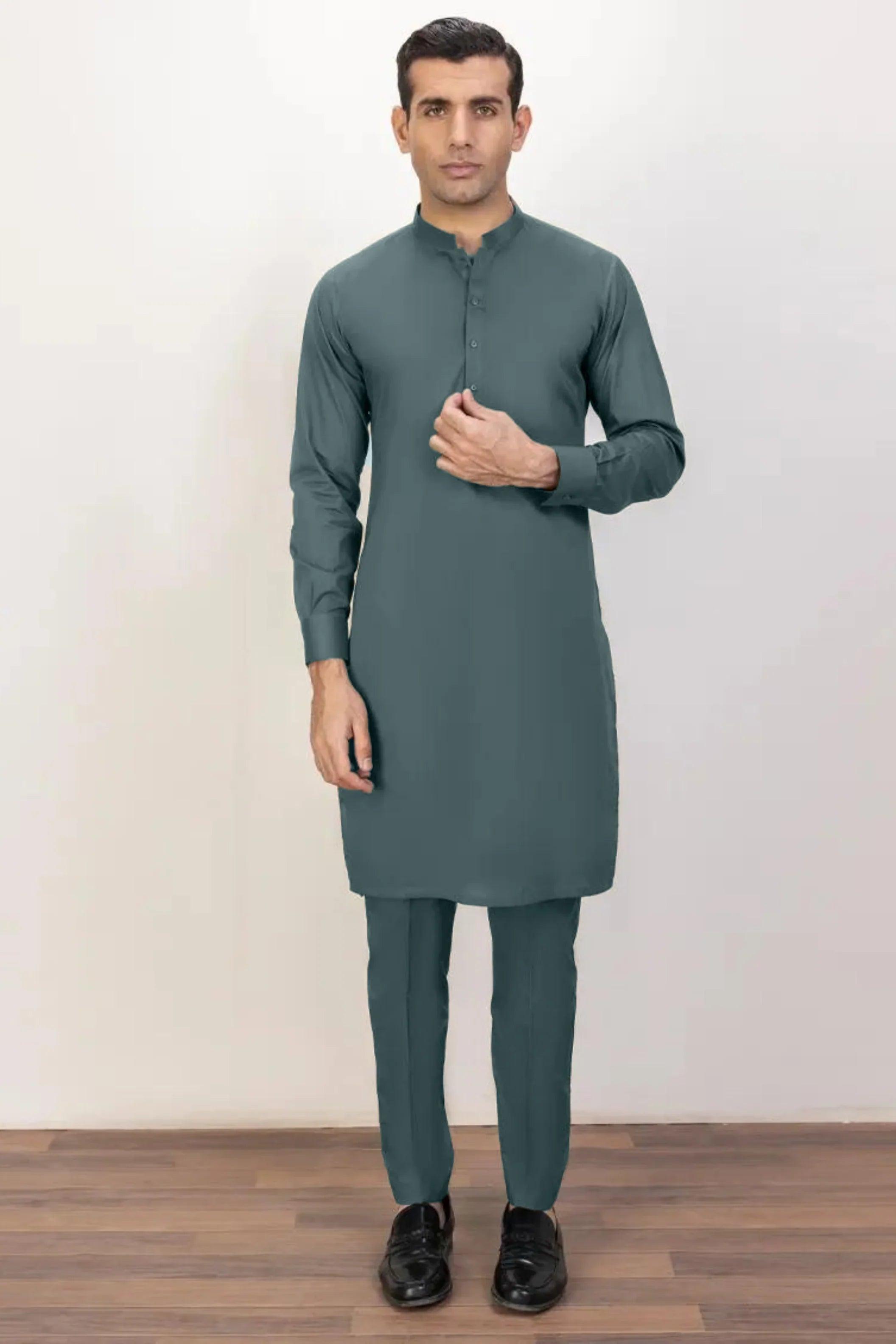 men's pajamas featuring subtle floral patternsMetallic Grey - Kurta Pajama For Men