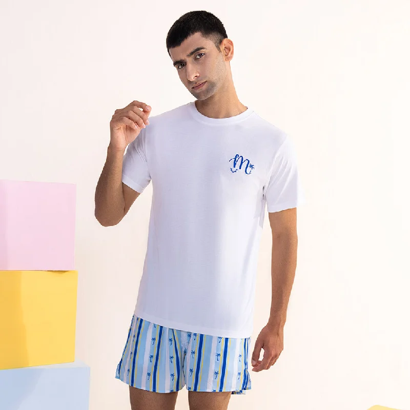 men's pajamas made from sustainable, eco-friendly materials with a focus on comfort and durability.Midnight Palms Embroidered T-Shirt & Cotton Boxers