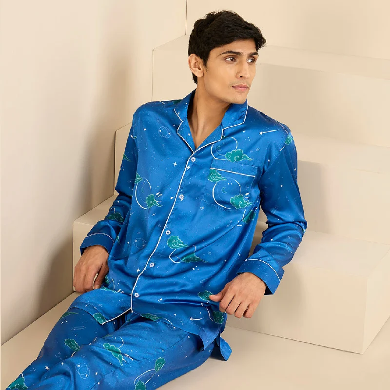 men's pajamas made from performance fabricMidnight Stardust Satin Notched Pyjama Set