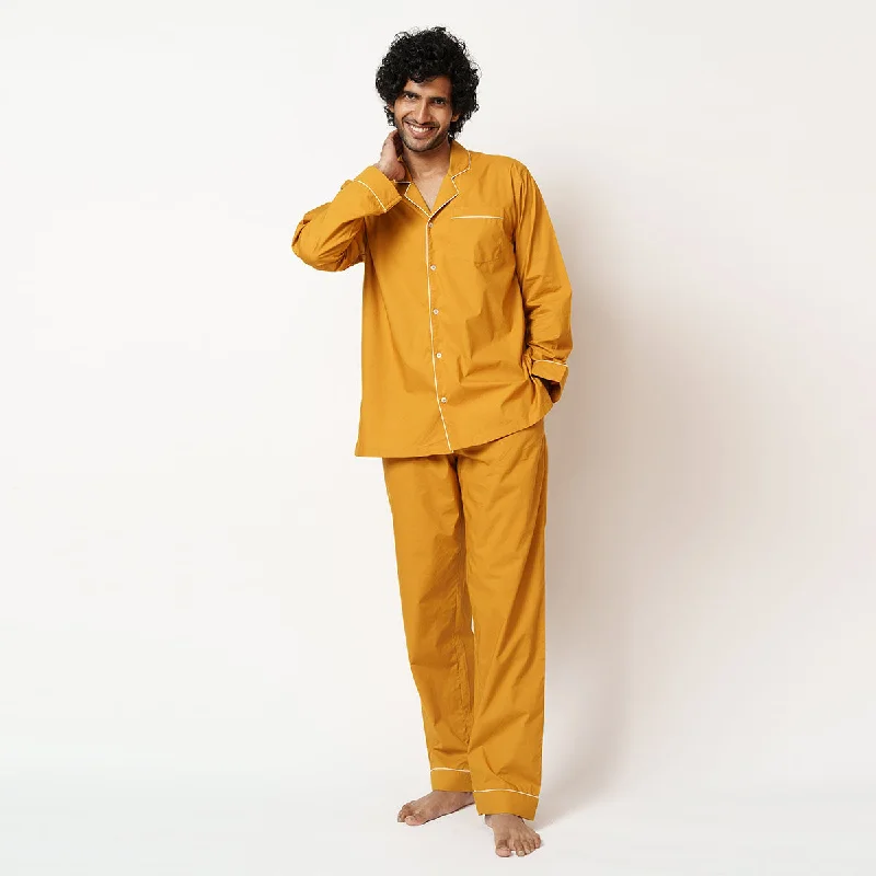 men's pajamas with built-in lumbar supportMustard Muse Cotton Notched Pyjama Set