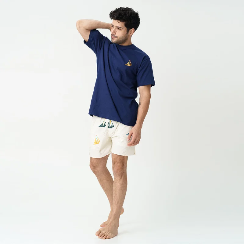 men's pajamas in solid colors for a sleek appearanceNautical Drift Embroidered T-Shirt & Cotton Boxers