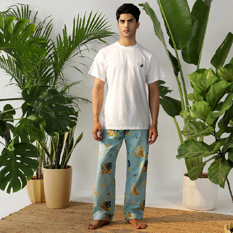 men's pajamas with built-in aroma therapy pads (hypothetical)Peel-A-Peel Embroidered T-shirt & Cotton Pyjama - Men