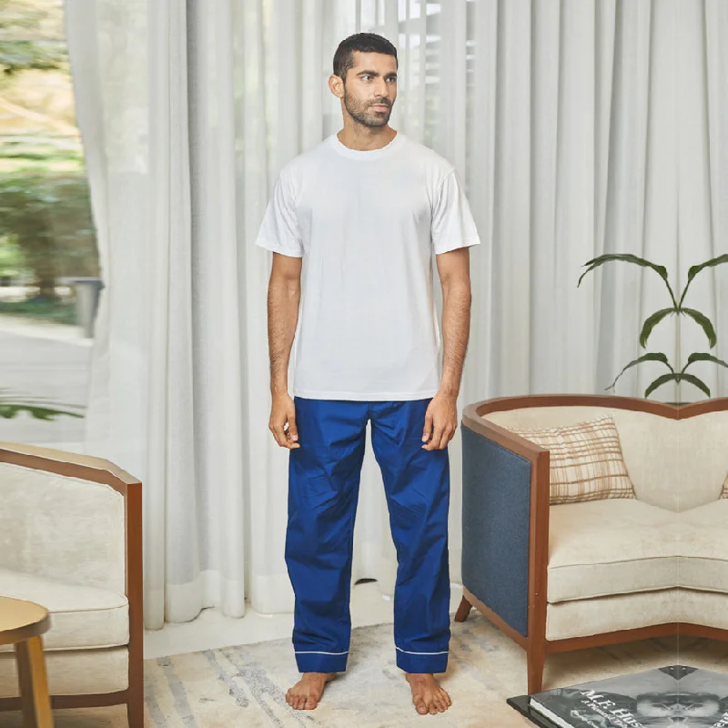 men's pajamas with built-in noise-canceling headphones (hypothetical)Midnight Blue Cotton Pyjama & T-shirt