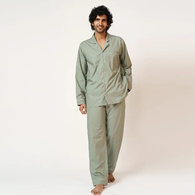 men's pajamas made from UV-protective fabricSage Suave Cotton Notched Pyjama Set