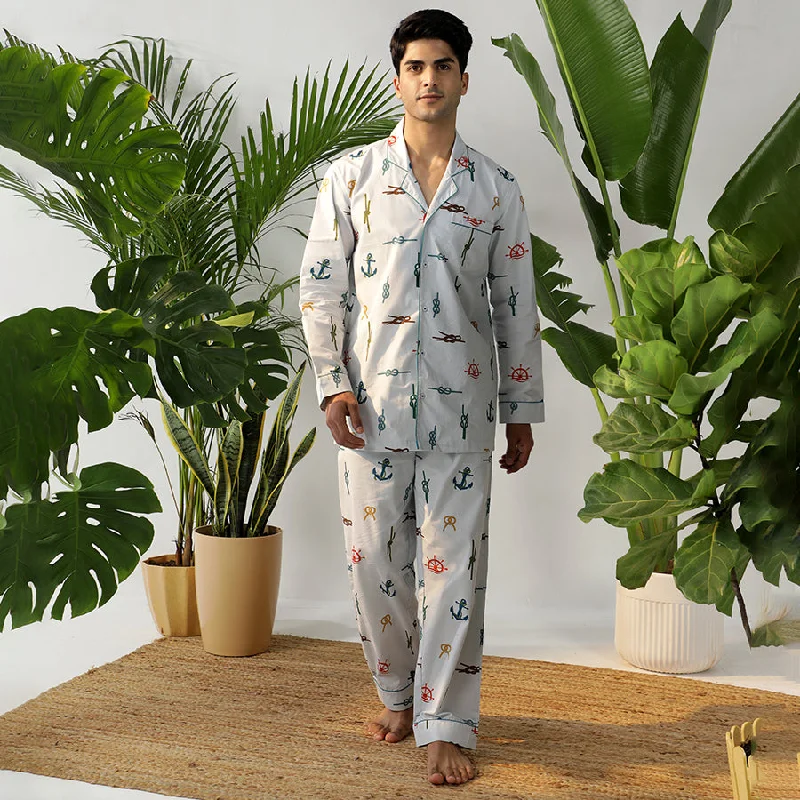 men's pajamas designed for all seasonsSea Calling Cotton Notched Pyjama Set