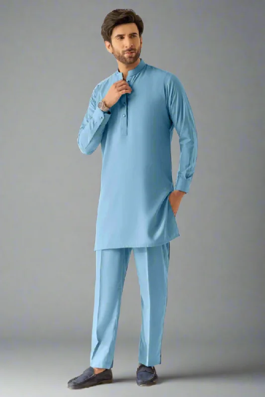 men's pajamas featuring sports team logosSky blue  Kurta Pajama For Men