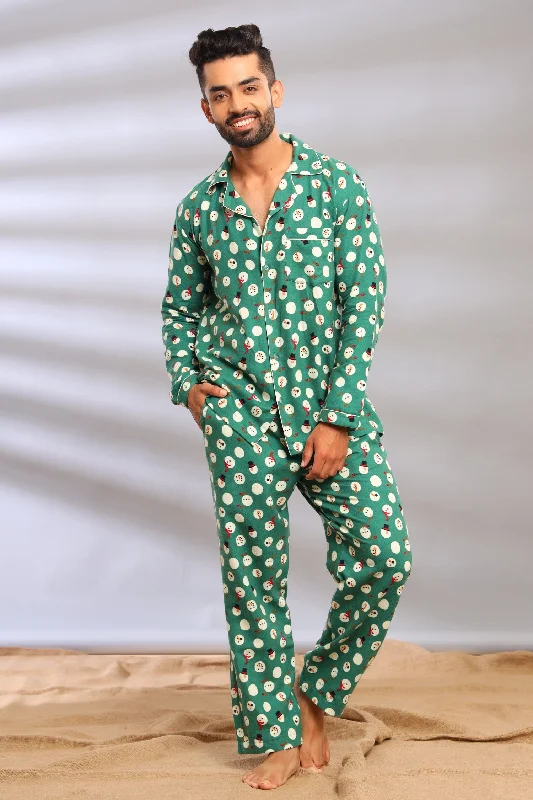 machine-washable men's pajamasSnowman Print Pajama Set for Men