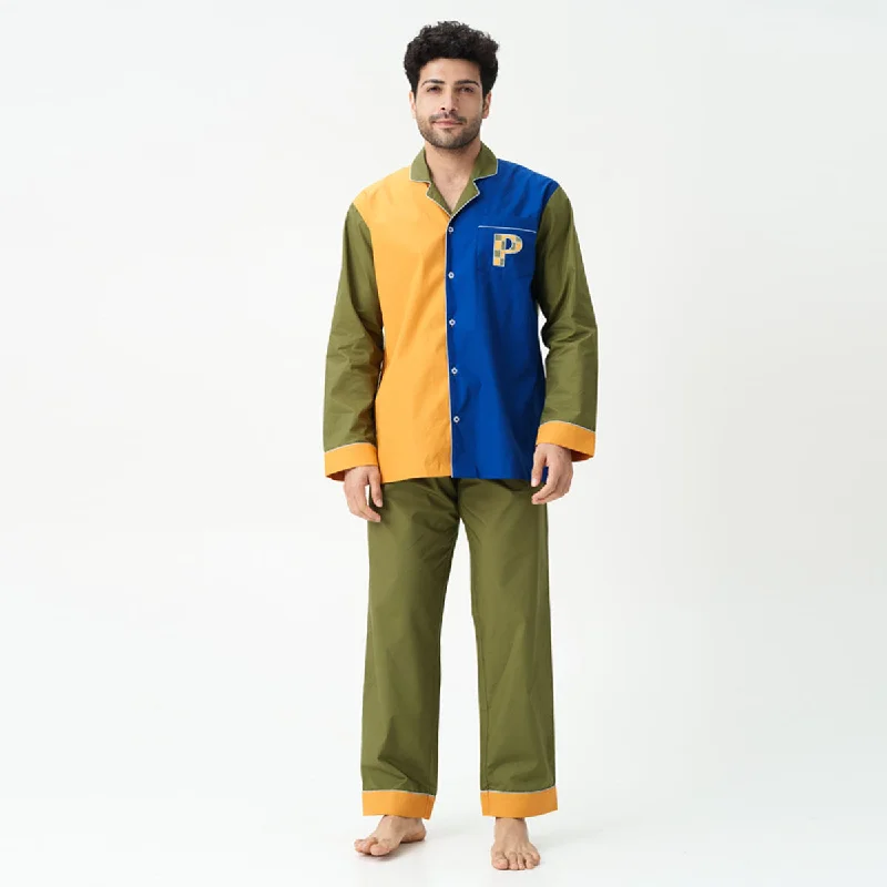 deep pocket men's pajamas for thick mattressesSundrop Cotton Embroidered Notched Pyjama Set