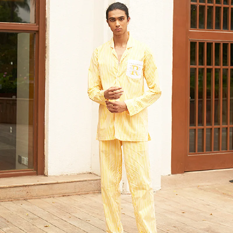 men's pajamas made from soft, brushed microfiberSunray Embroidered Cotton Notched Pyjama Set