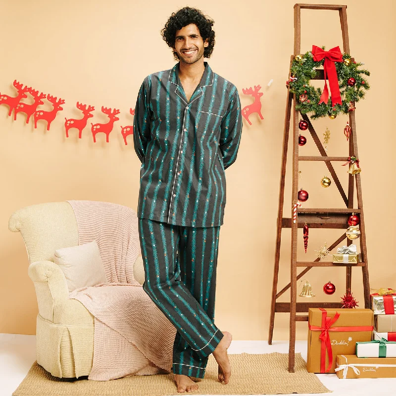 men's pajamas with built-in footiesTreasure Tree Cotton Notched Pyjama Set