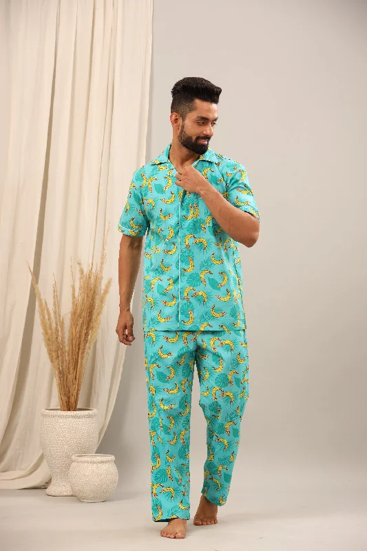 men's pajamas with built-in massage pointsTropical Bananas Pajama Set for Men