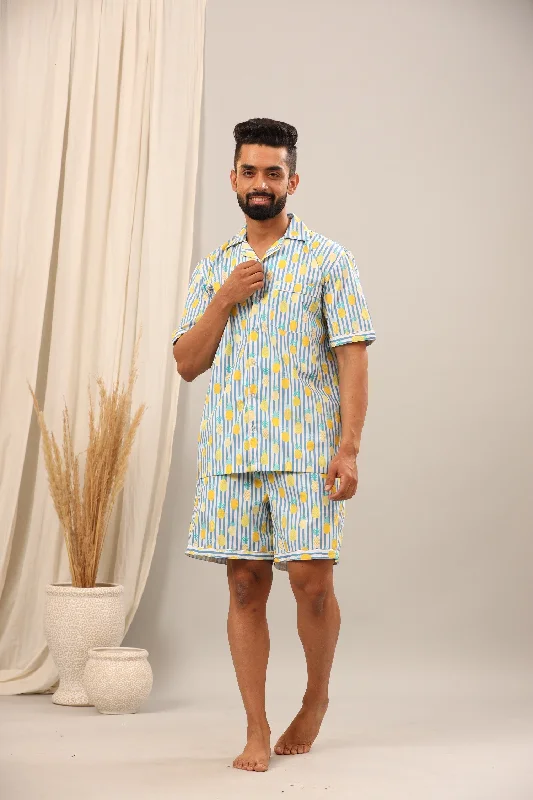 men's pajamas made from fire-resistant fabricTropical Pineapple Classic Shorts Set for Men